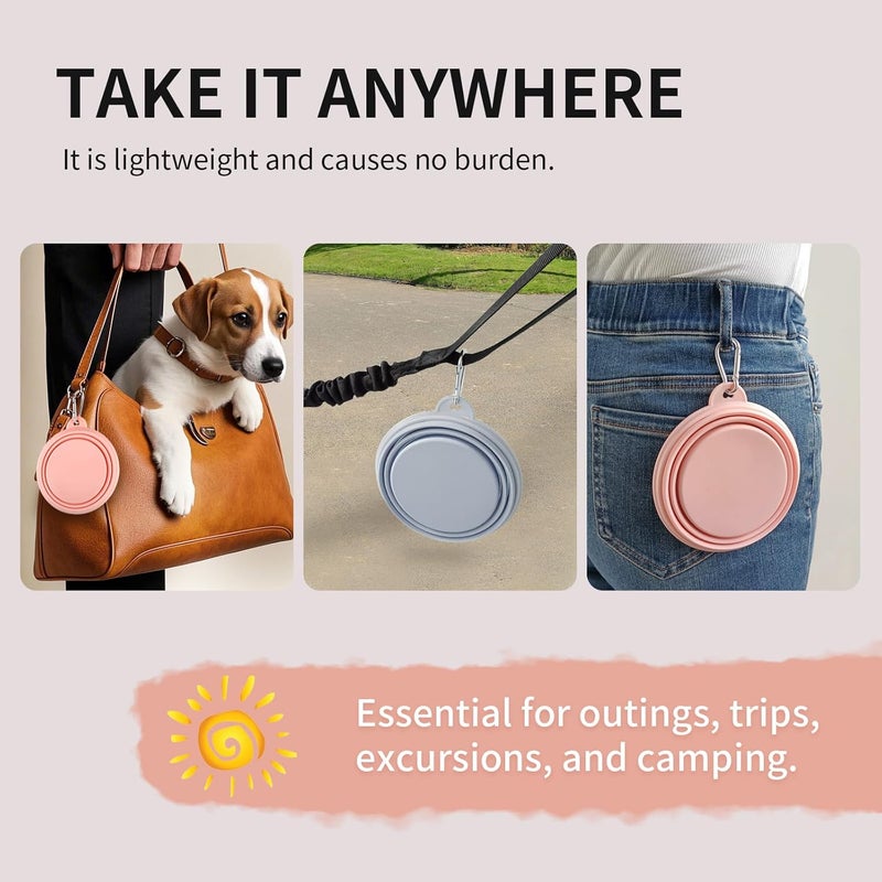 TECOPH Collapsible Dog Bowls 2-Pack, Portable Travel Dog Bowl with Carabiner, Food-Grade Silicone Pet Bowl for Hiking, Walking(Macaron Pink and Blue) - Image 5